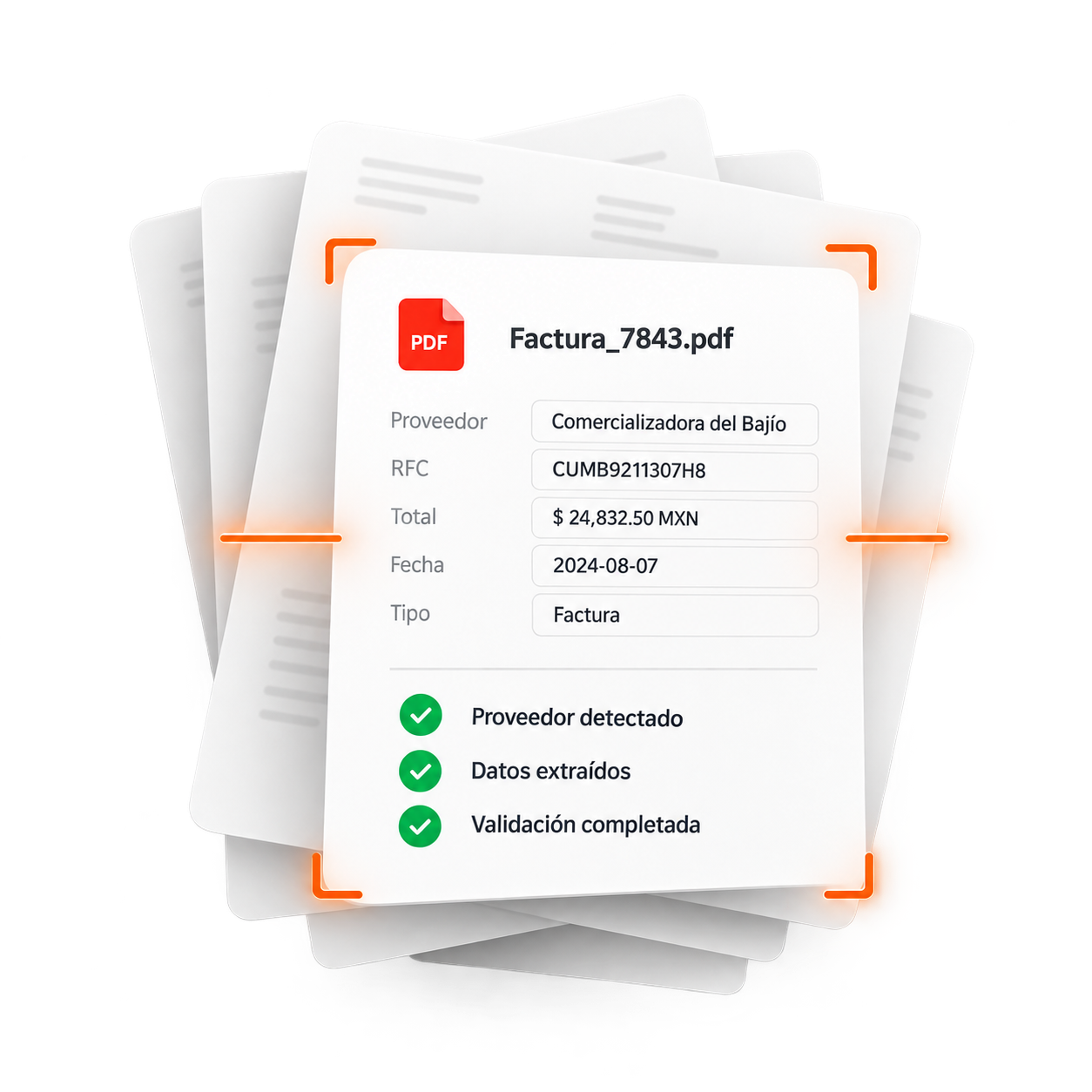 Factura PDF con datos extraídos y validados