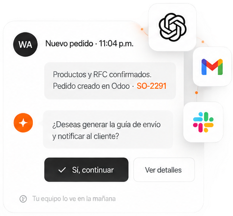Asistente en WhatsApp creando un pedido en Odoo
